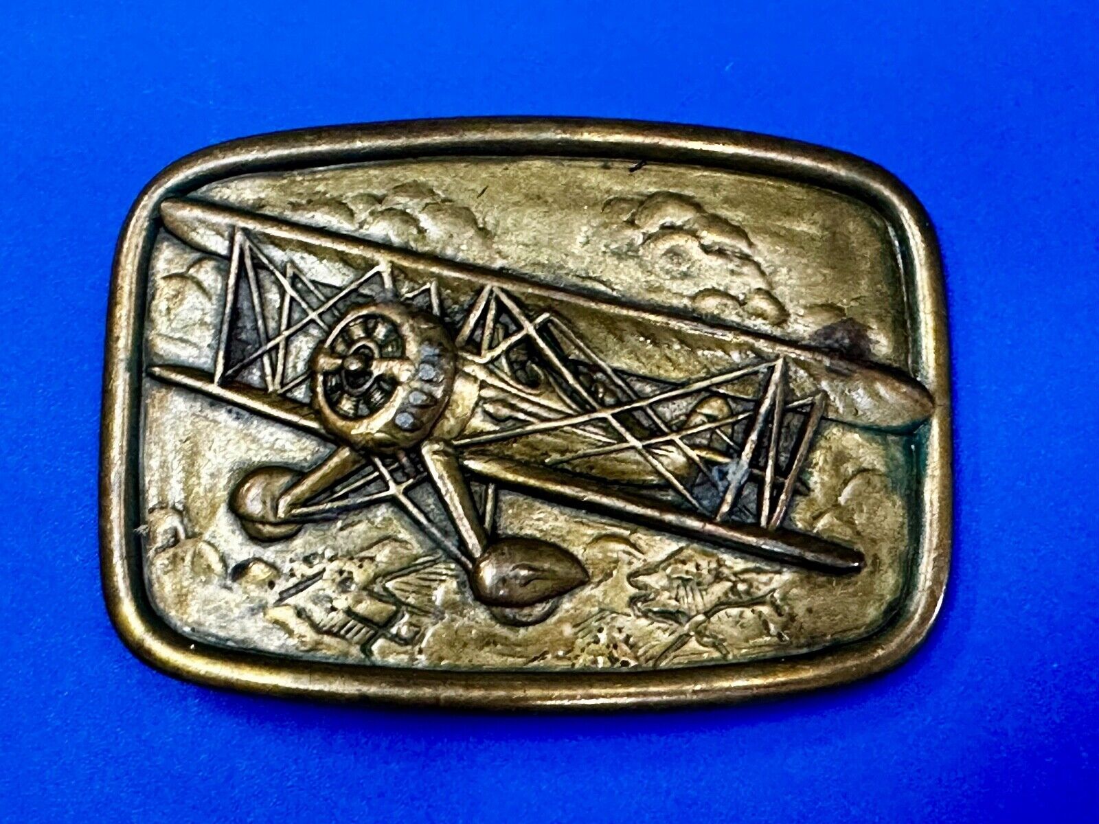 Airplane - Pilots Plane Bi_Wing Avon Vintage 1985 Flying Americana Belt Buckle
