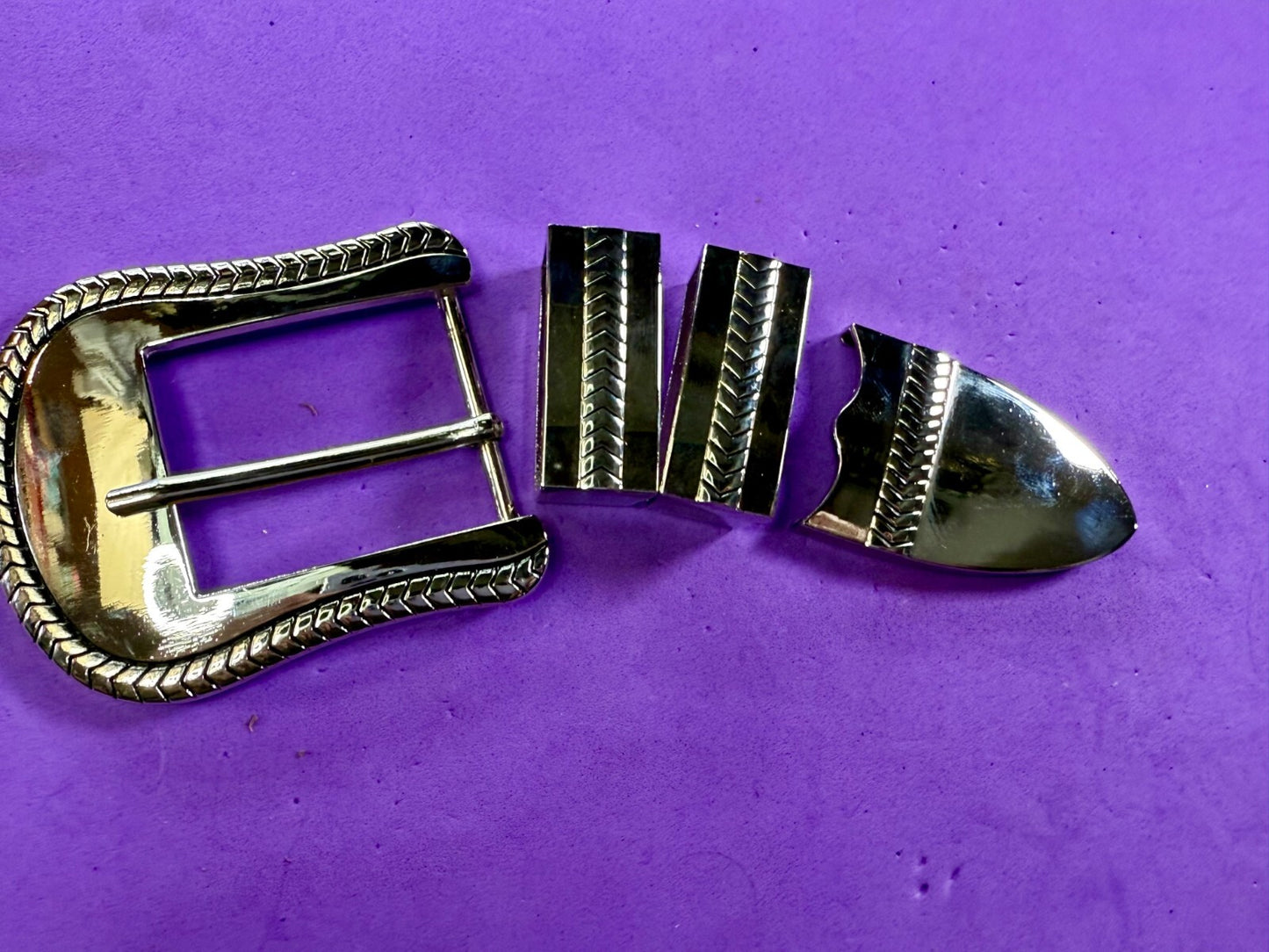4 pc Ranger Set - Two Loops and Tip W/ Screws Large Reflective New Belt Buckle
