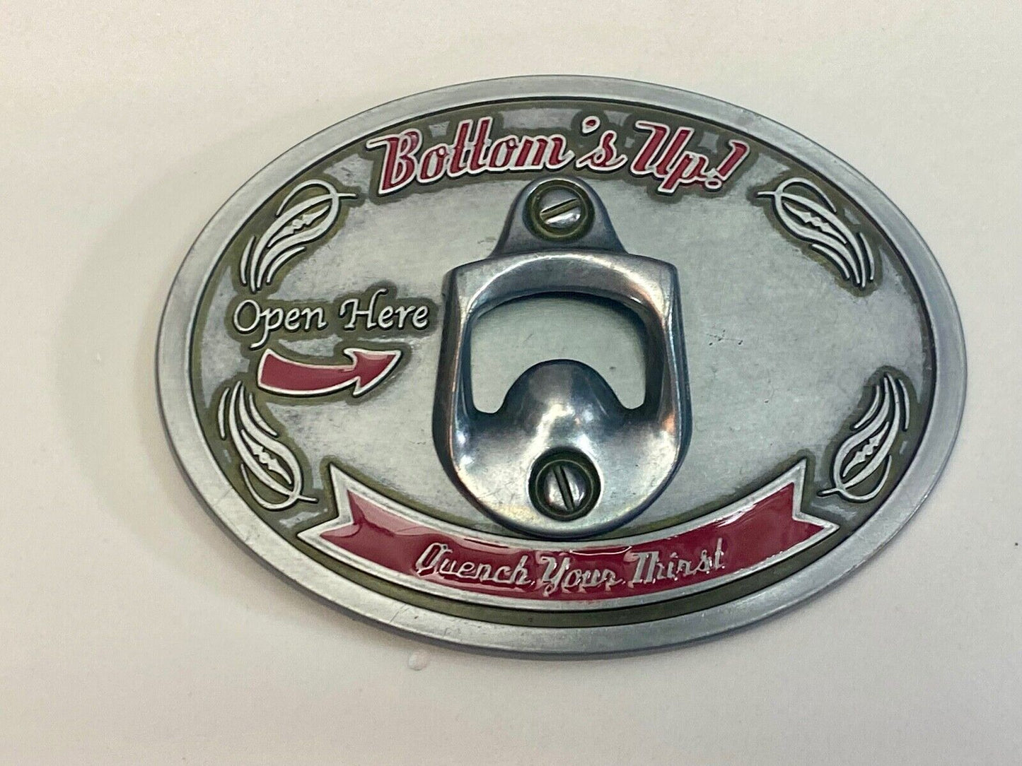 Vintage Bottle Opener Belt Buckle - Bottom's Up - Quench Your Thirst