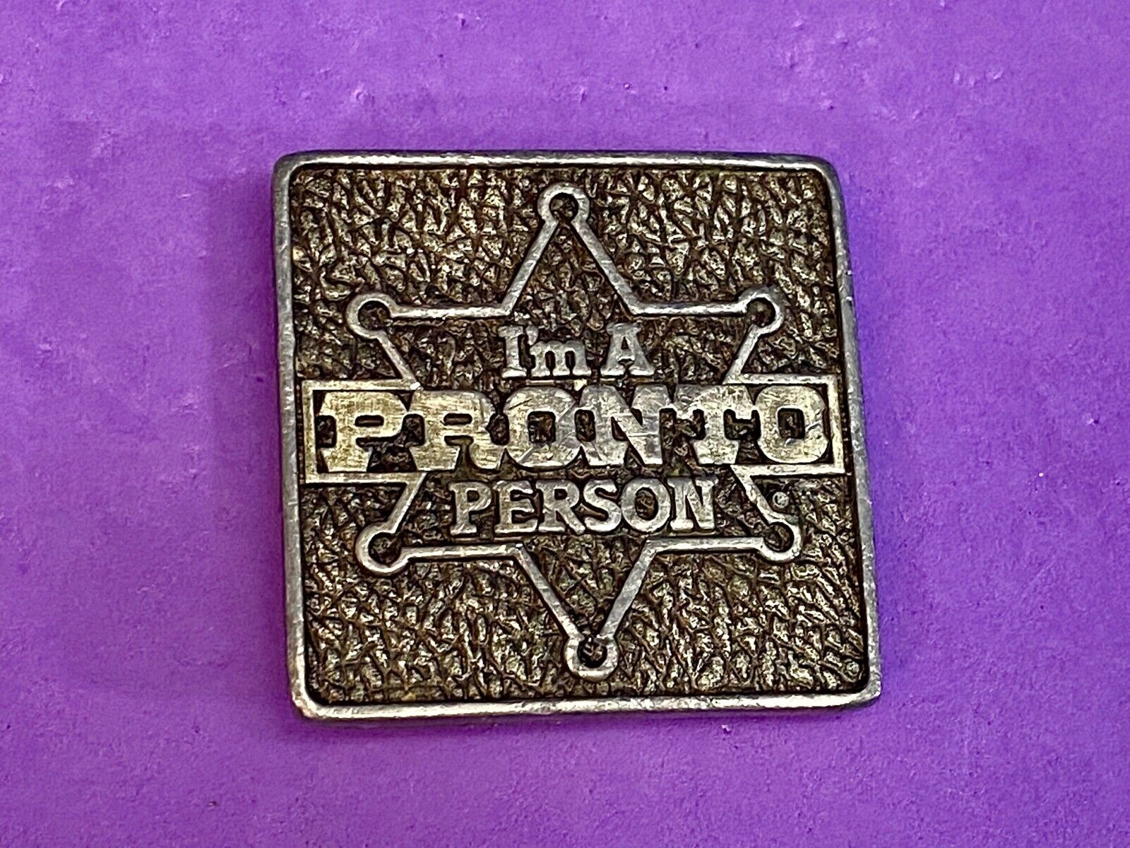 Vintage 1981 I'm A Pronto Person Itt Phillips Drill Tool Equipment Belt Buckle