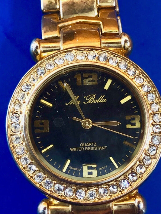 Beautiful Ma bella quartz gold tone women's Ladies watch - rhinestone accents 