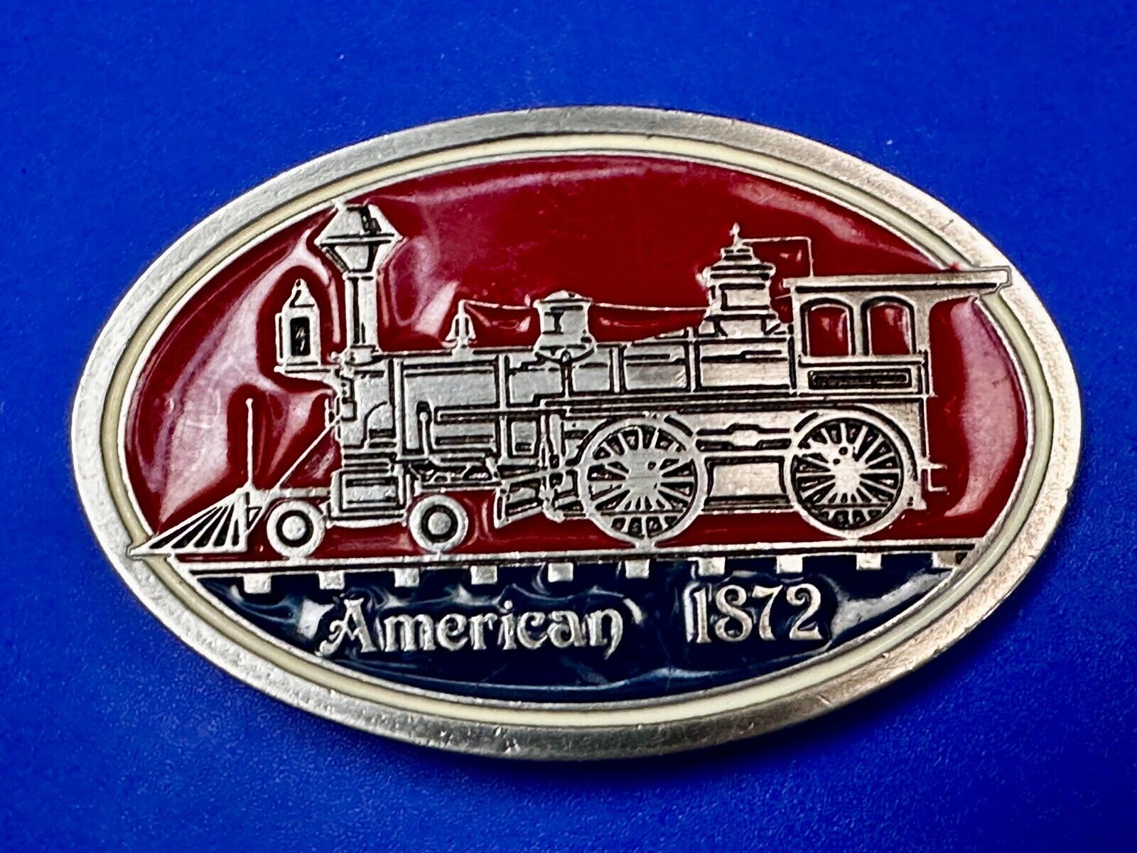 American 1872 Locomotive Steam Engine Train Railway Railroad Vintage Belt Buckle