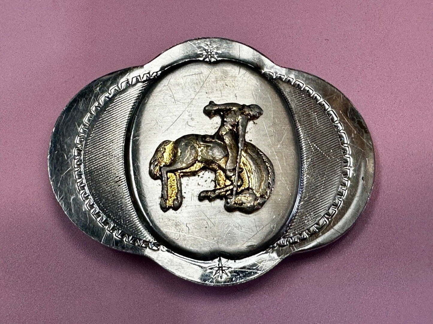 Vintage Cowboy Saddle Bronc western two tone belt buckle
