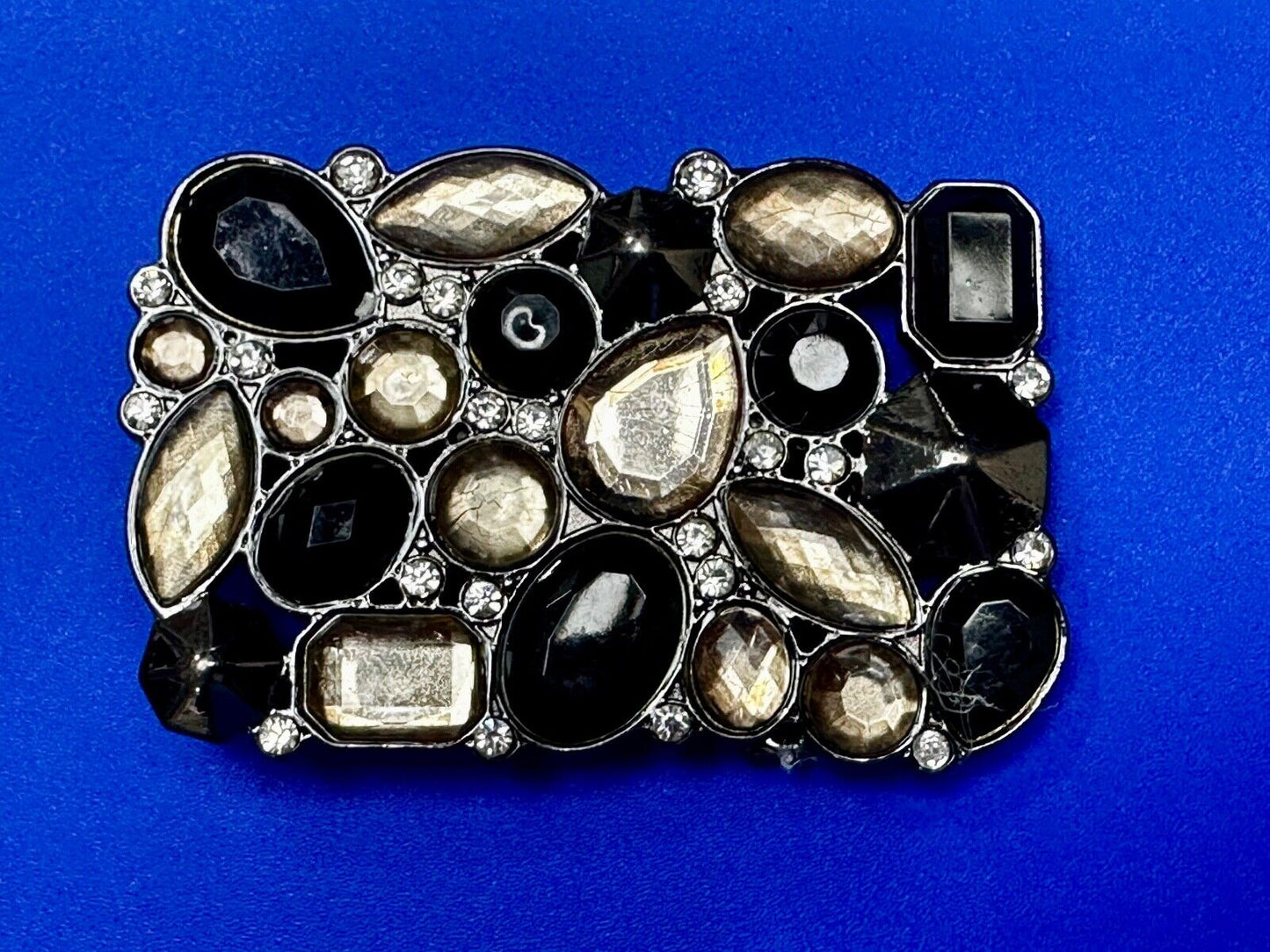Black & Clear Rhinestone Studded Hippy Retro Vibe Scarf Belt Buckle Clip