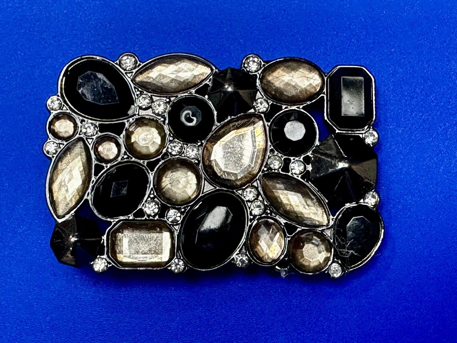 Black & Clear Rhinestone Studded Hippy Retro Vibe Scarf Belt Buckle Clip