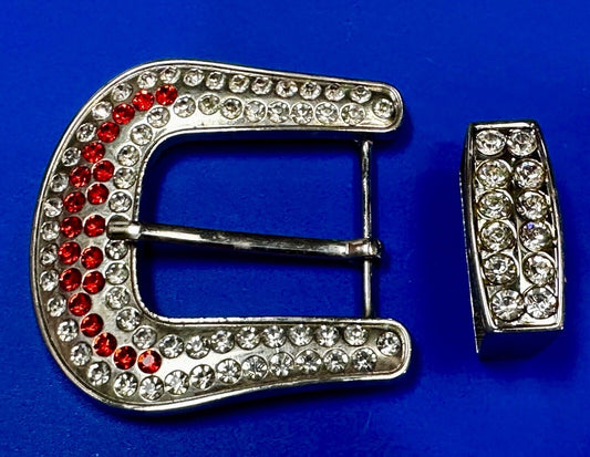 Two Piece Ranger Silver Tone Rhinestone Covered Belt Buckle Set  - with Keeper