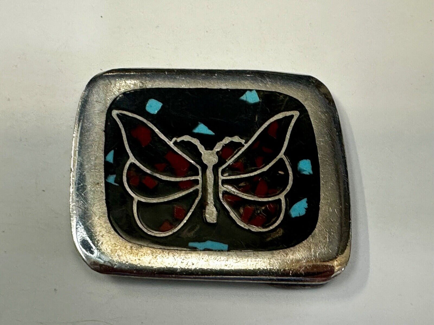 Artisan Butterfly in resin with Turquoise and coral colored chips Belt Buckle