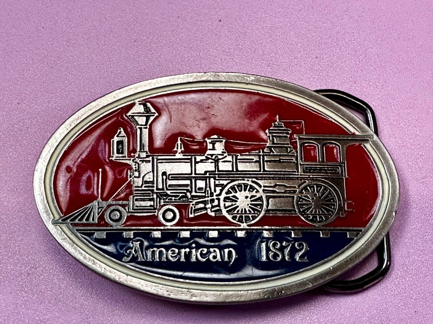 American 1872 Locomotive Steam Engine Train Railway Railroad Vintage Belt Buckle