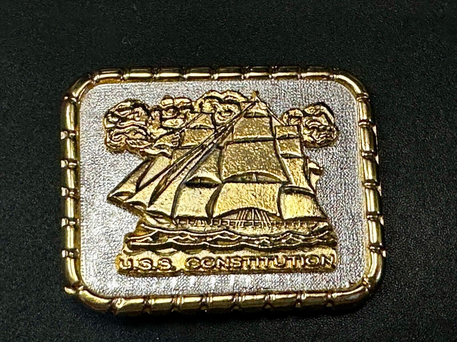 USS Constitution Masted Ship USA  Small Two Tone Commemorative NOS Belt Buckle