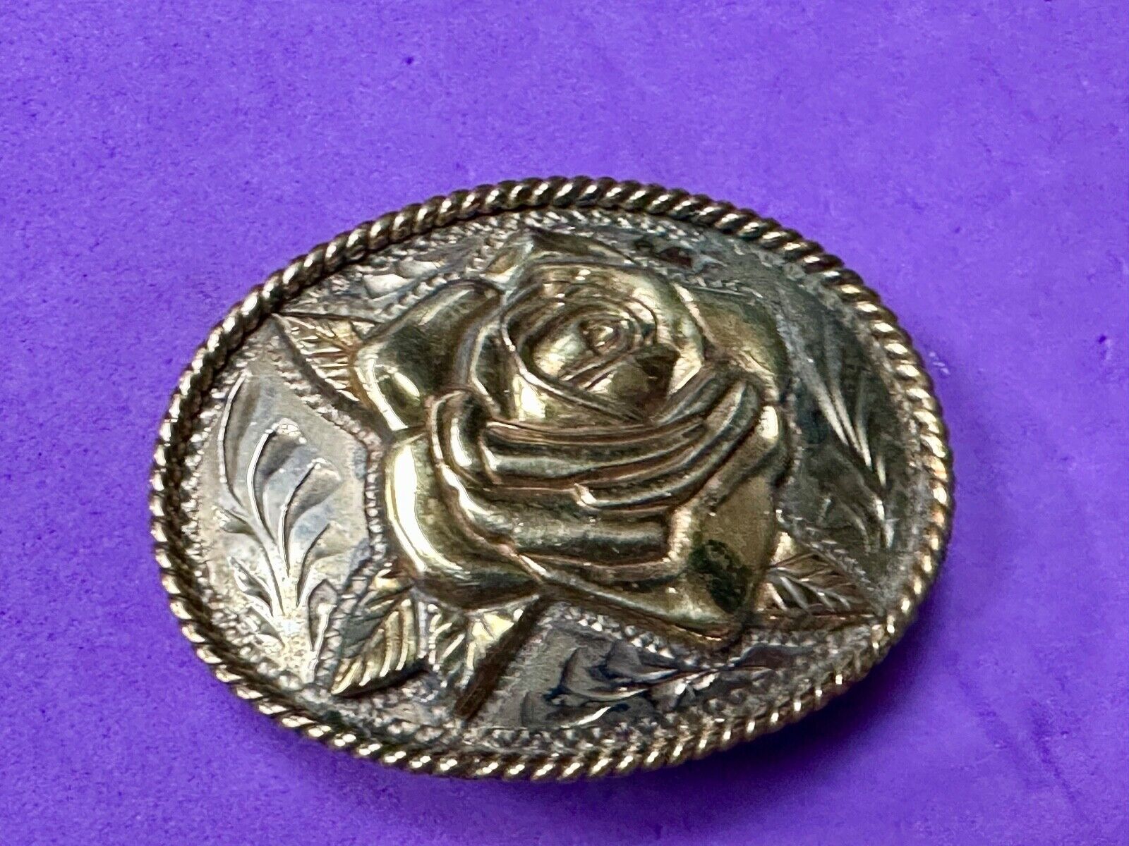 THE ROSE flower - Raised ADM mixed metal western ornate belt buckle