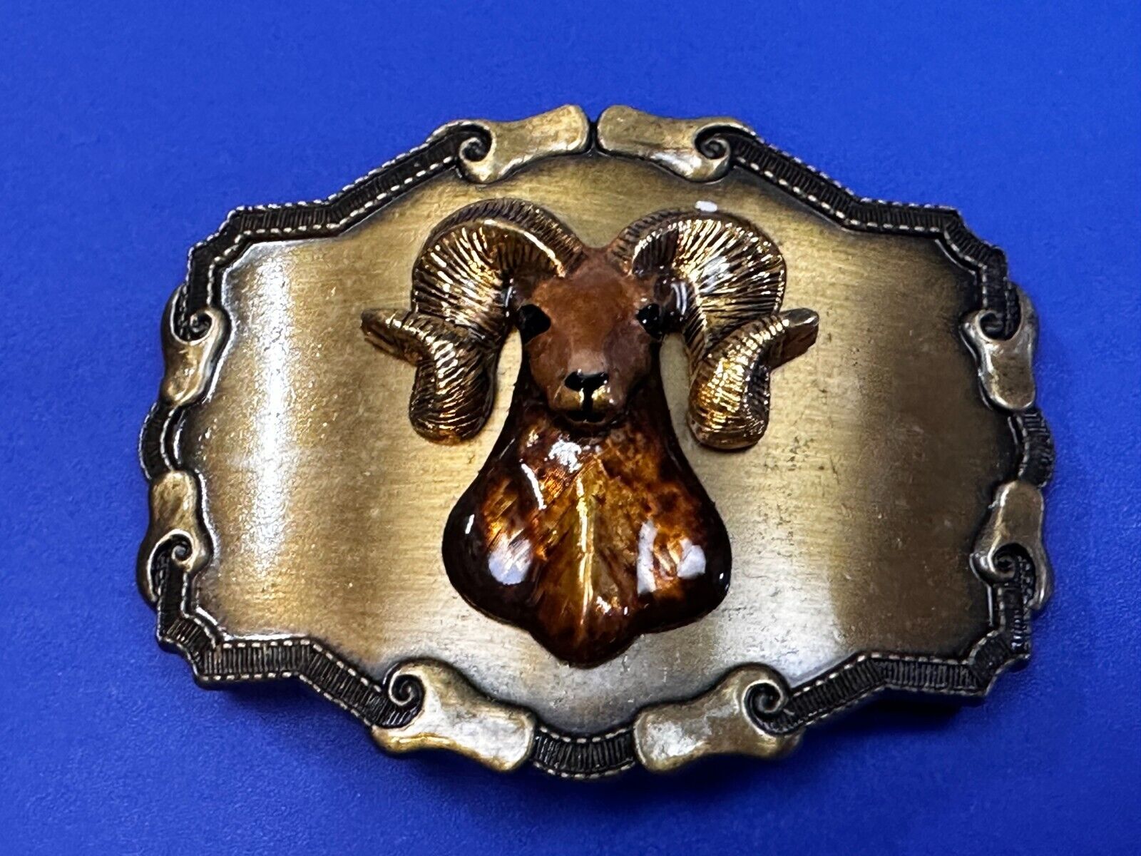 3D Big Horn Sheep Ram Mountain Goat Head Western Framed Belt Buckle by Raintree