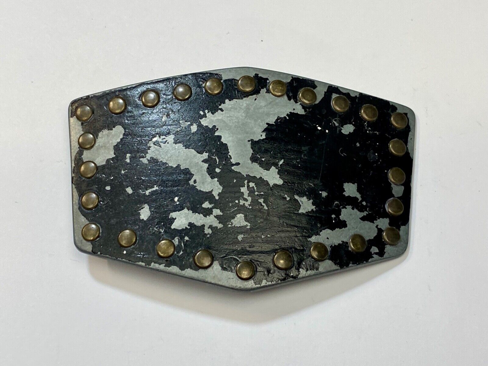 used metal studded black faded paint belt buckle for your craft or project