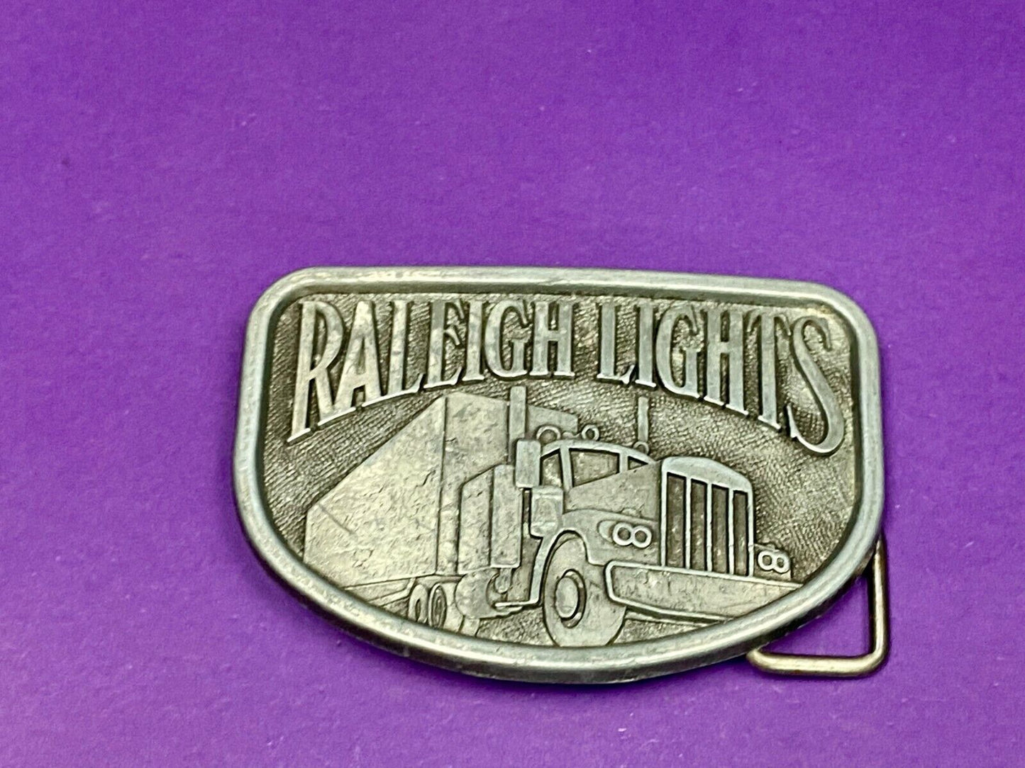 1970S Vintage Raleigh Lights Cigarettes Tobacco Semi Truck Trucker Belt Buckle