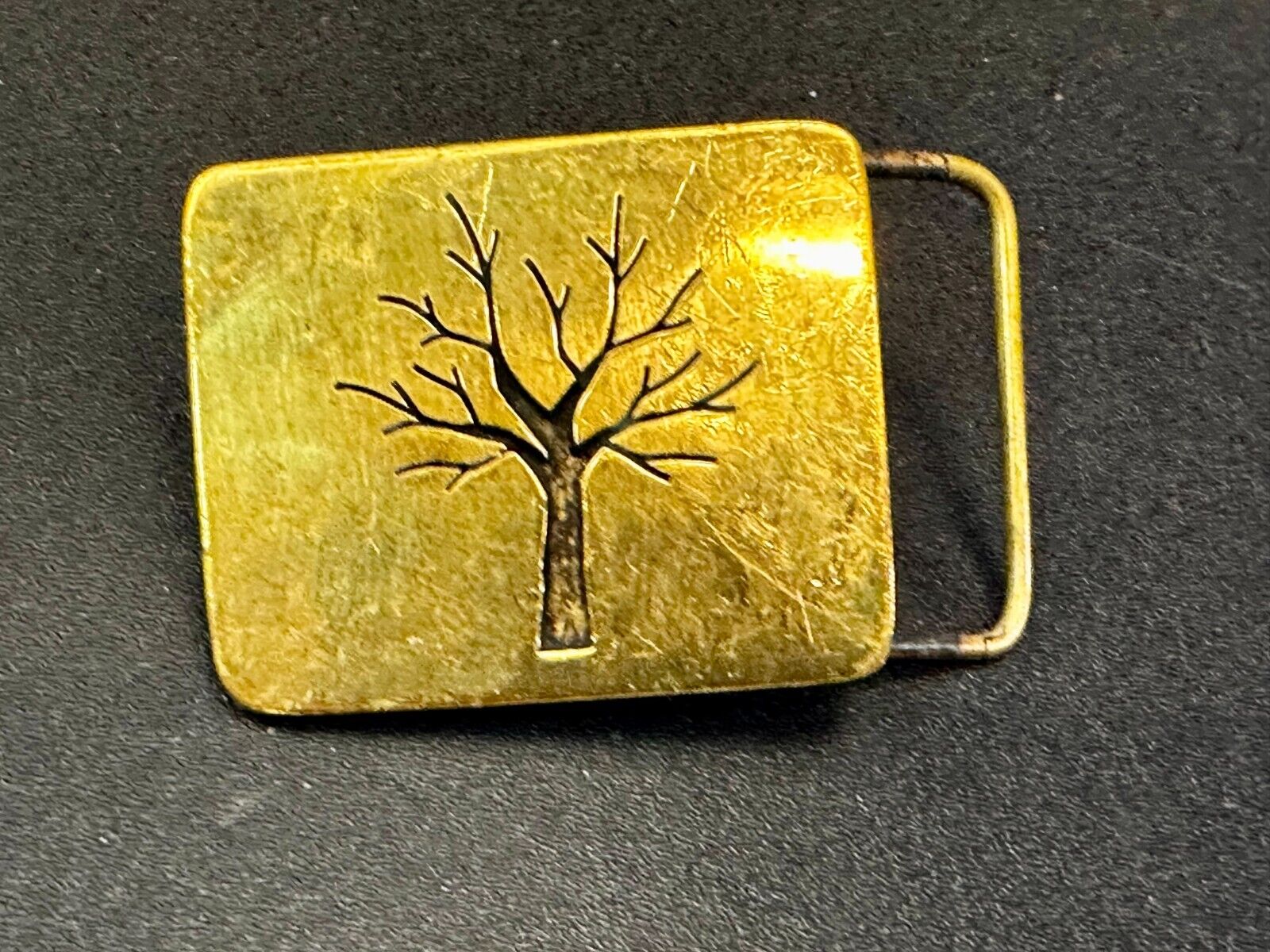 Tree of Life Inlaid Gold Tone Hippy Vibe Vintage SMALL Artisan Belt Buckle