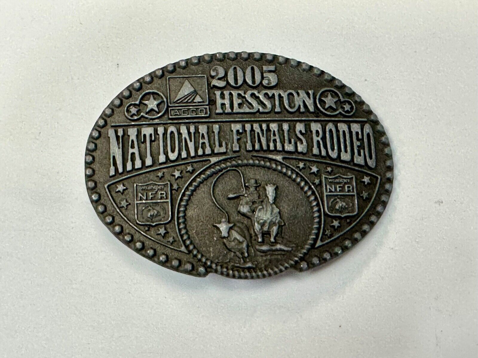 2005 NFR Cattle Rodeo Roping Cowboy Montana Silversmiths award SMALL belt buckle