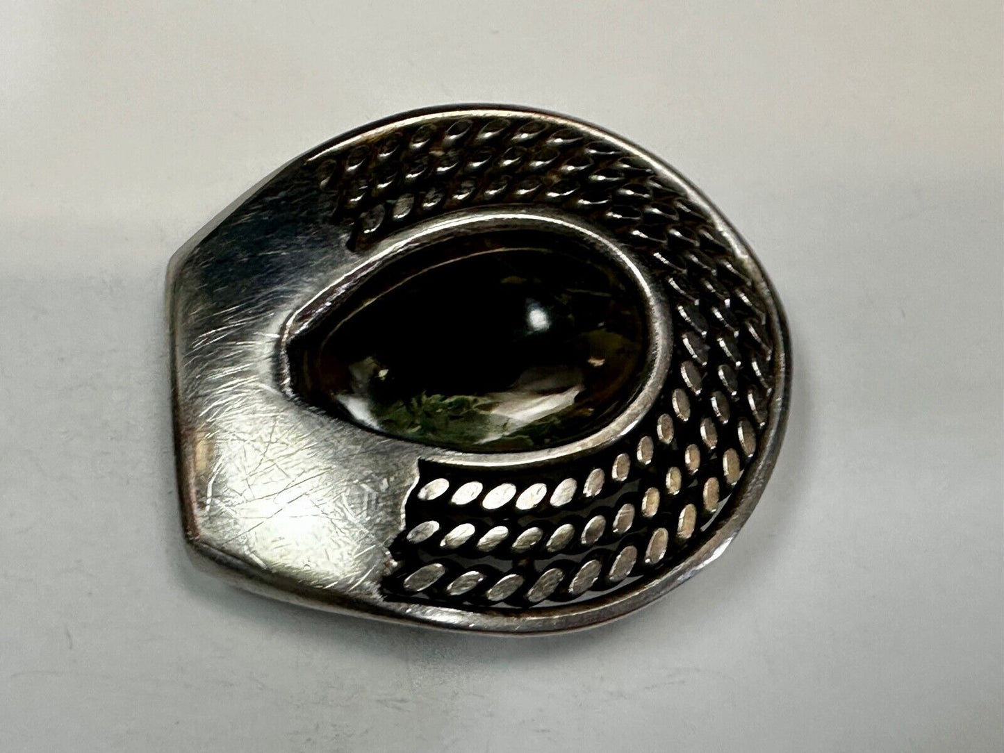 Artisan Centerpiece Green Stone?  Ornate Metal Workers / Welders Belt Buckle
