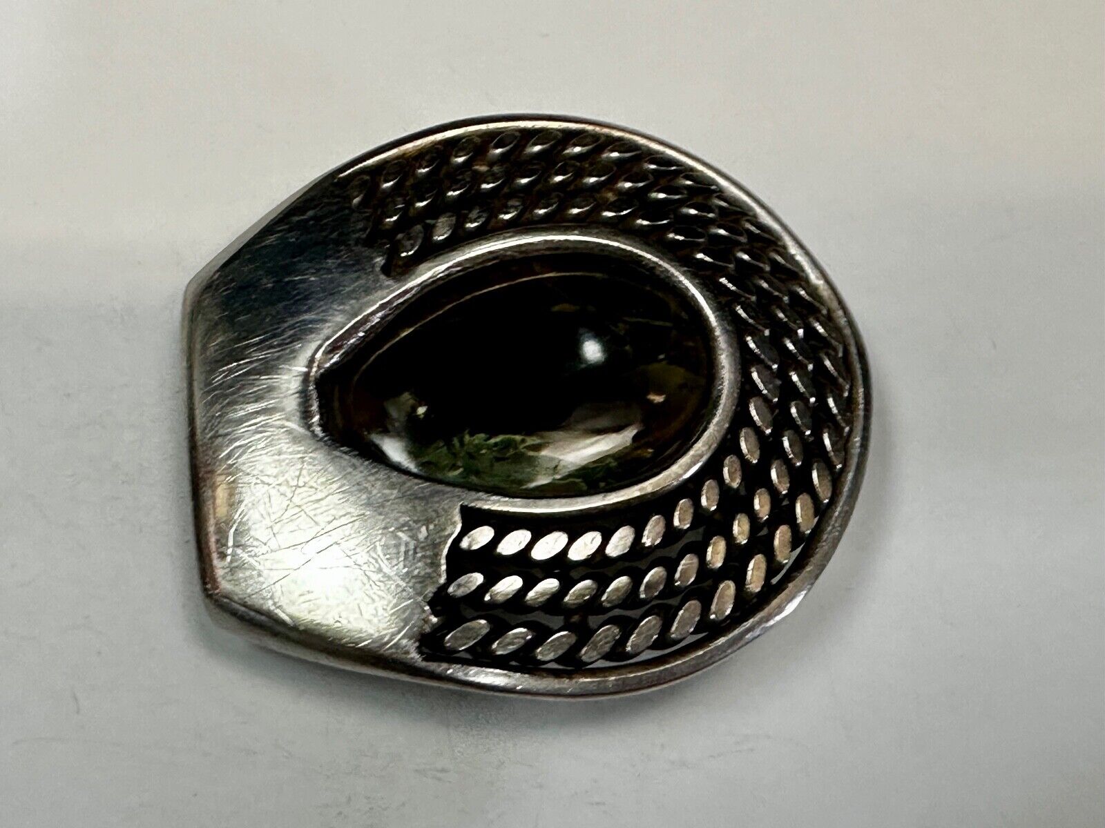 Artisan Centerpiece Green Stone?  Ornate Metal Workers / Welders Belt Buckle