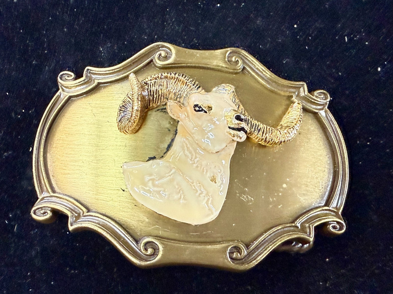 3D Big Horn Sheep Ram Head Mountain Goat Vintage 1978 Rain-Tree Belt Buckle