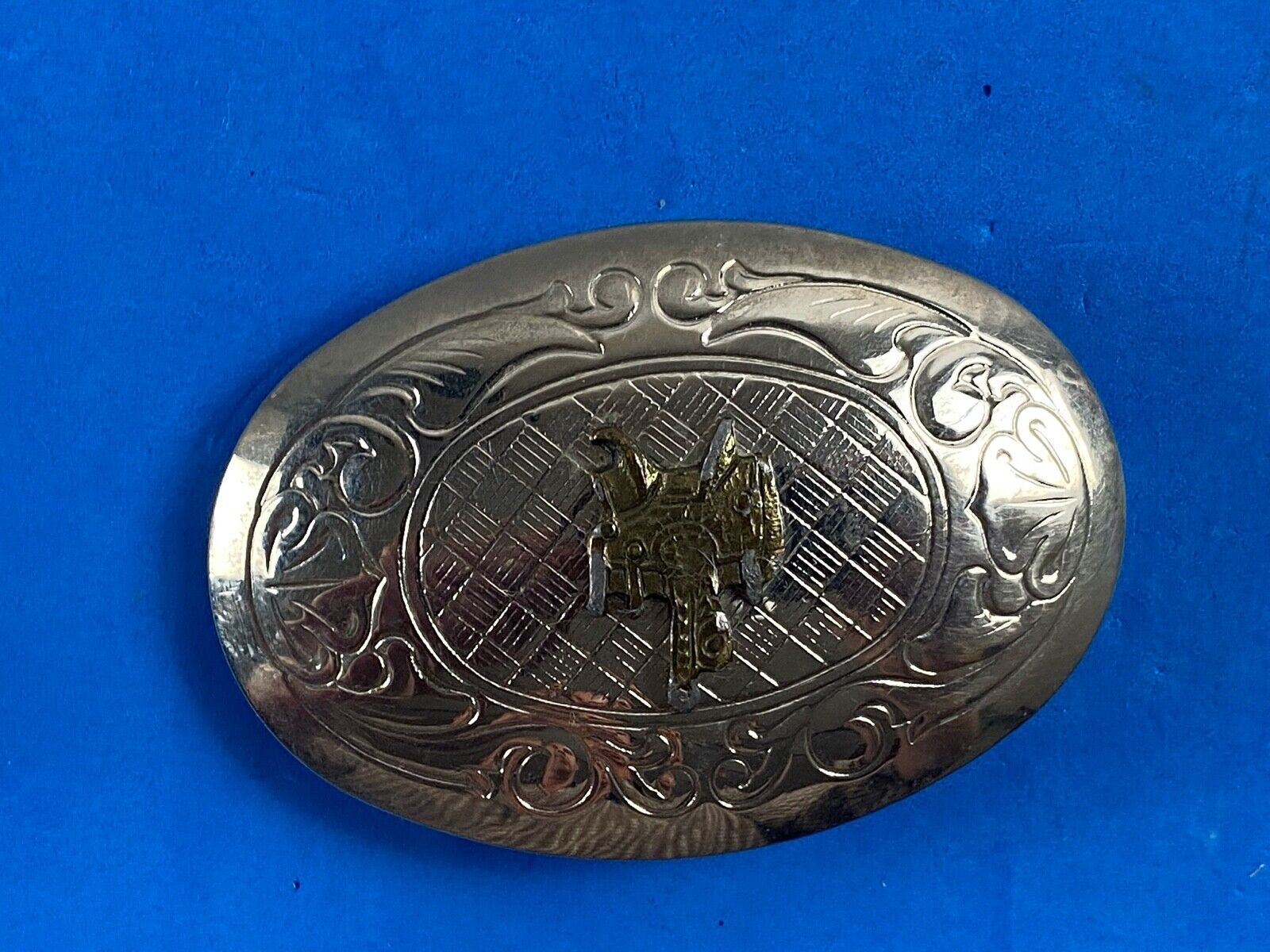 Vintage Horse Saddle Western Belt Buckle - Two Tone - Quality! Usa Made 