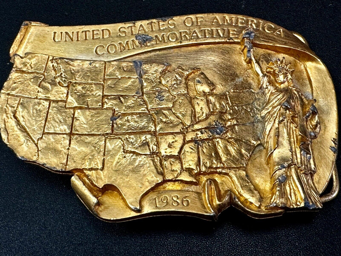 United States of America Liberty States Map Vtg 1986 Commemorative Belt Buckle