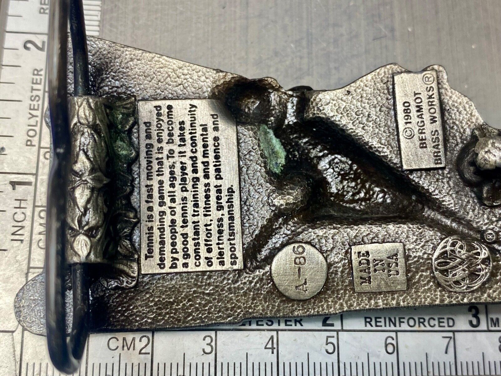 TENNIS sport game A-86 Vintage 1980 Bergamot brass works belt buckle