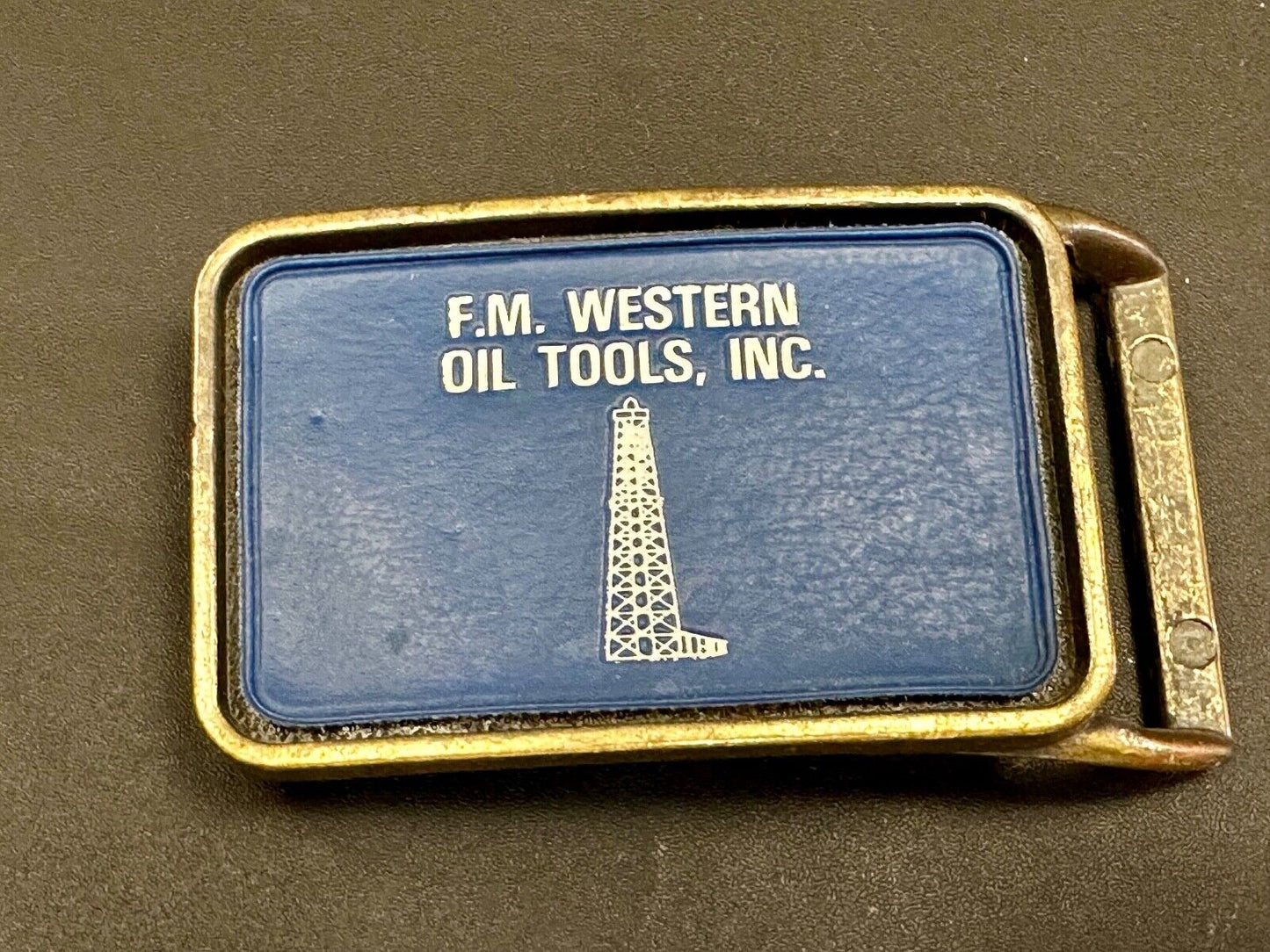 Vintage  FM western oil well tools belt buckle - Mining Refinery Drilling