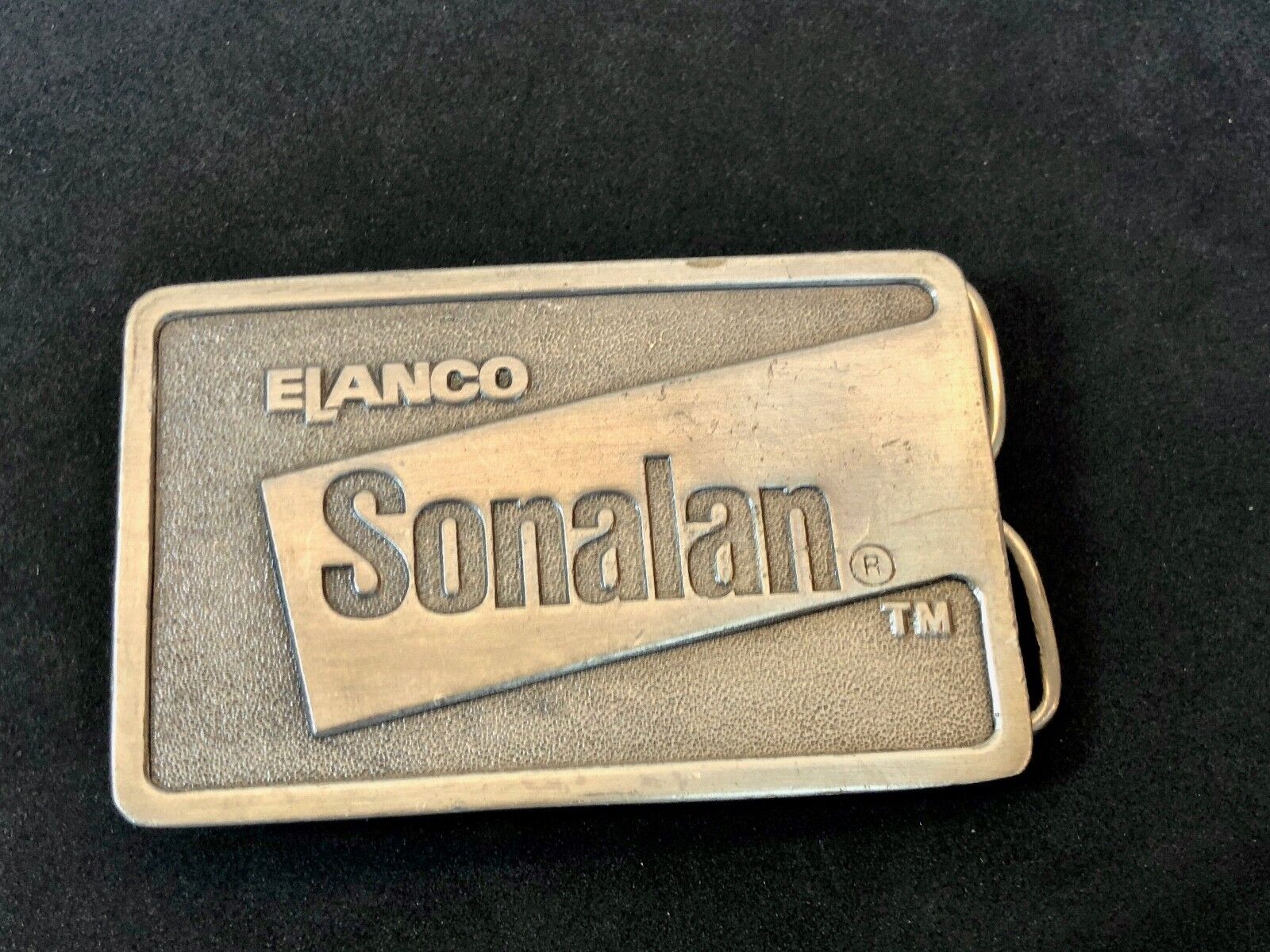 1980s **ELANCO SONALAN** farming HERBICIDE BELT BUCKLE  customer thank you 