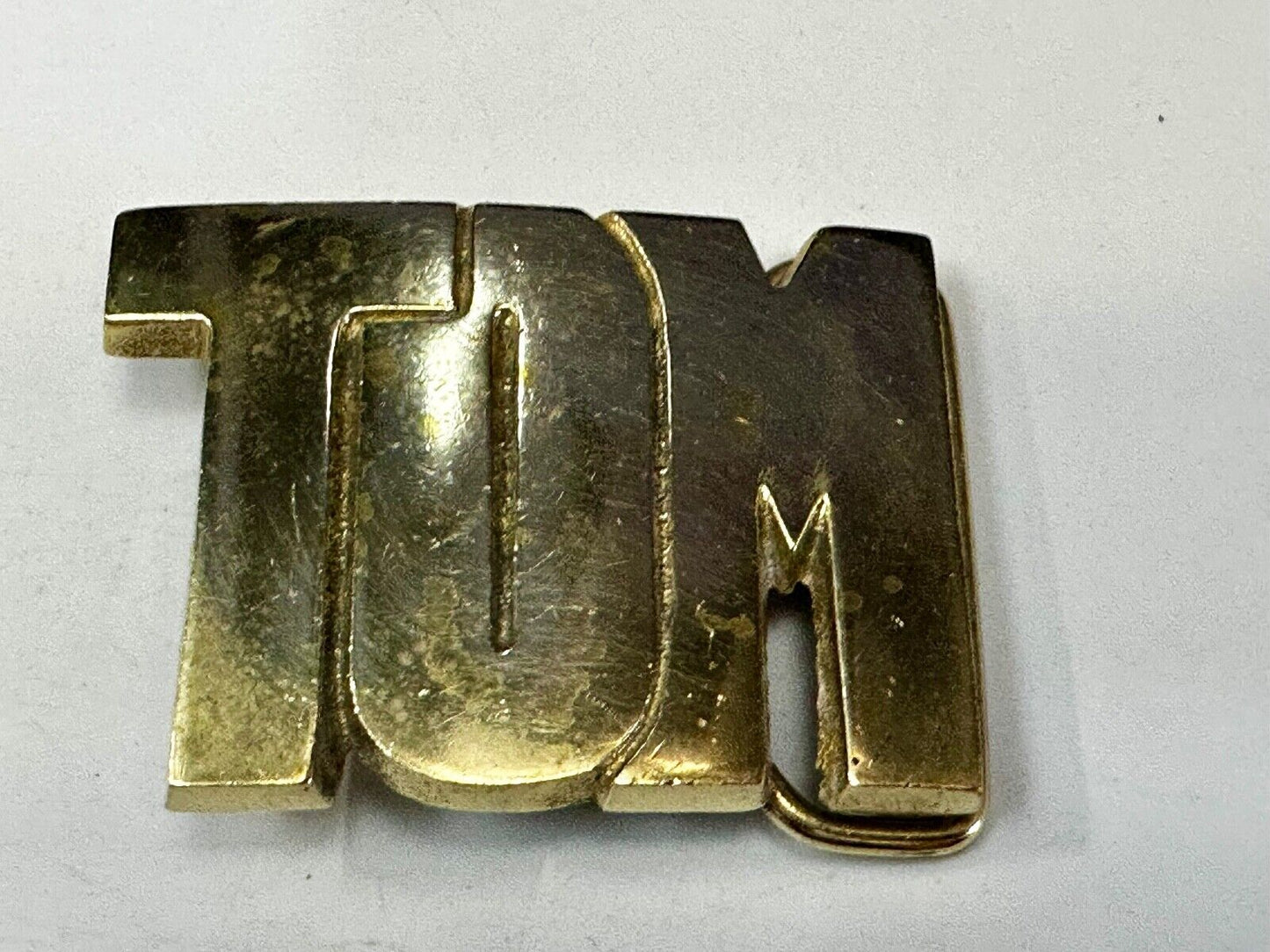 TOM - Custom Name cutout block letters Vintage Solid Brass Belt Buckle