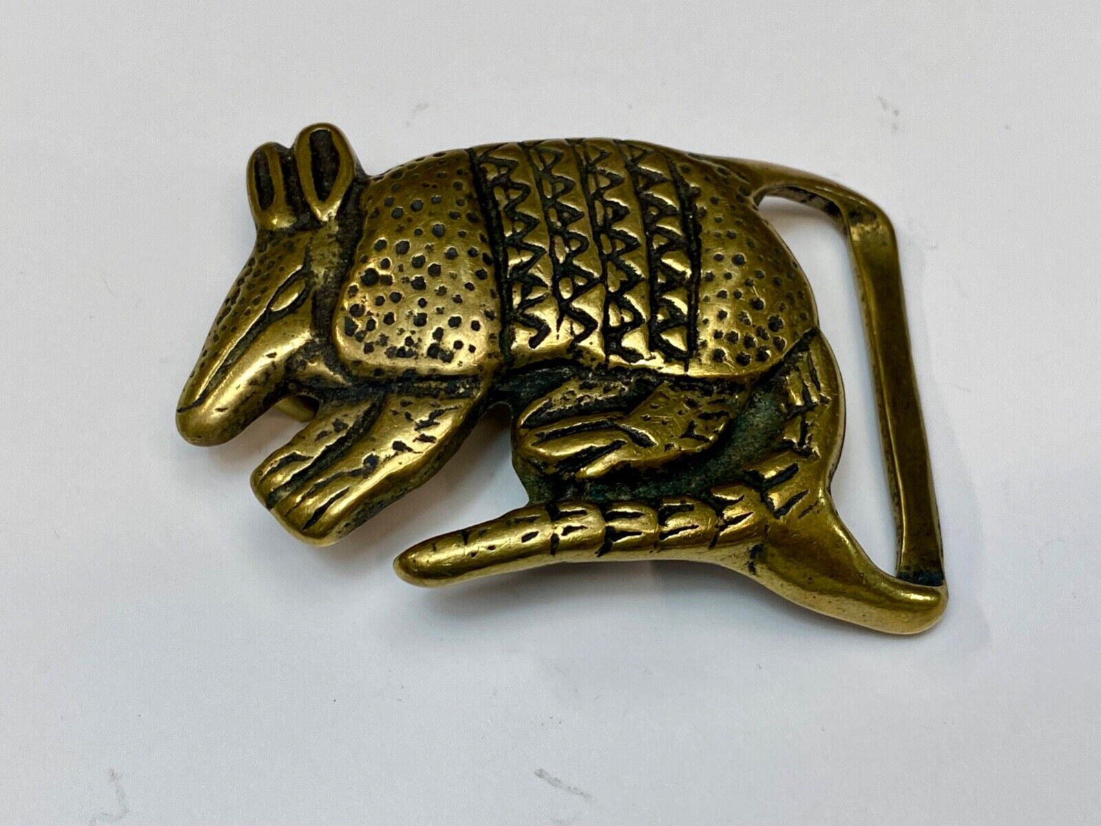 Armadillo Solid Brass Vintage Hippy style Figural Trinity Belt Buckle