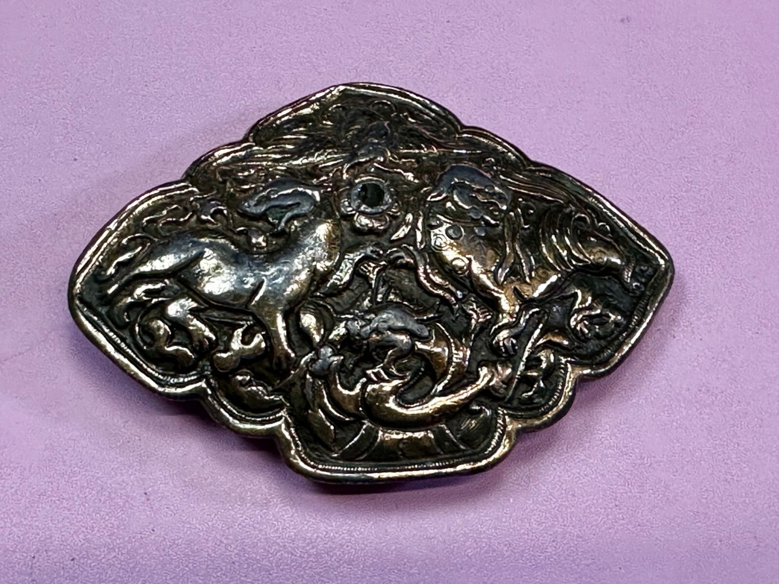 Tibetan Feng Shui Lion Dragon Fork Tongue Vtg.  1974 Bergamot N-60 Belt Buckle