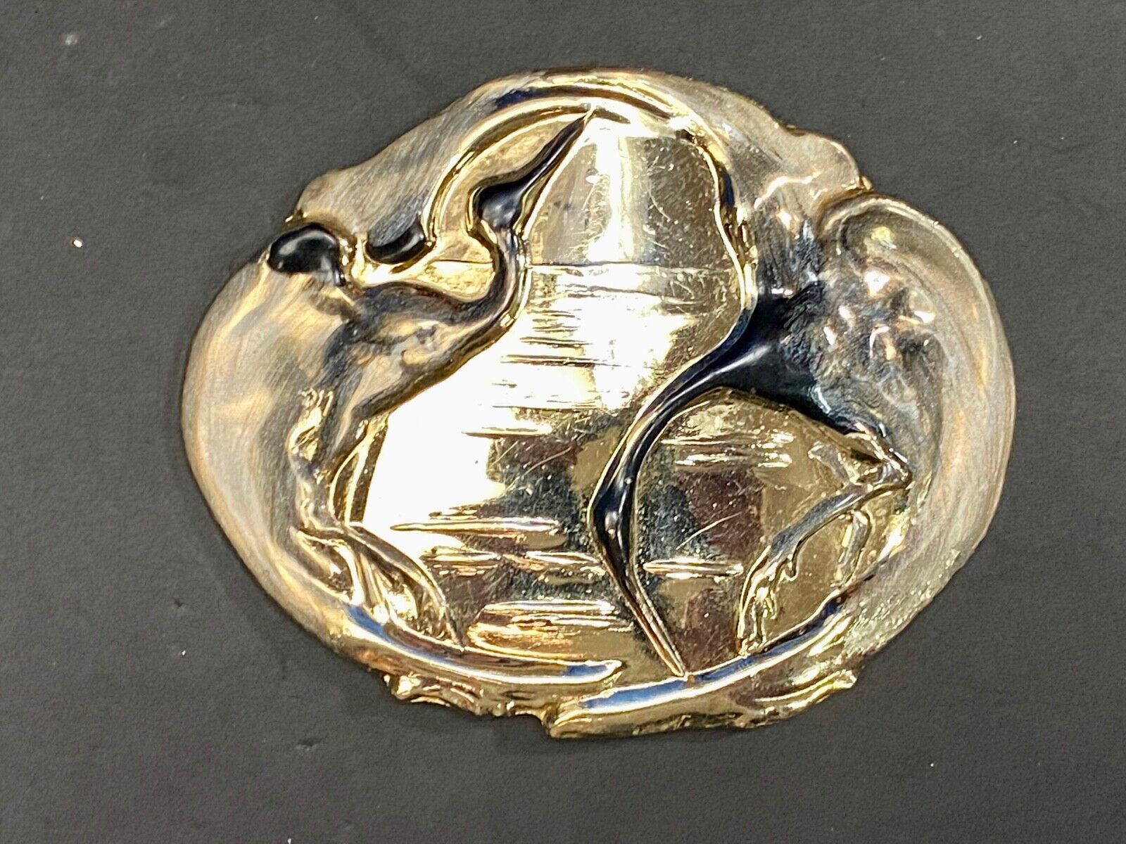 Art Nouveau Charmant Duck Figure Enamel Asian Chinoiserie Crane Belt Buckle