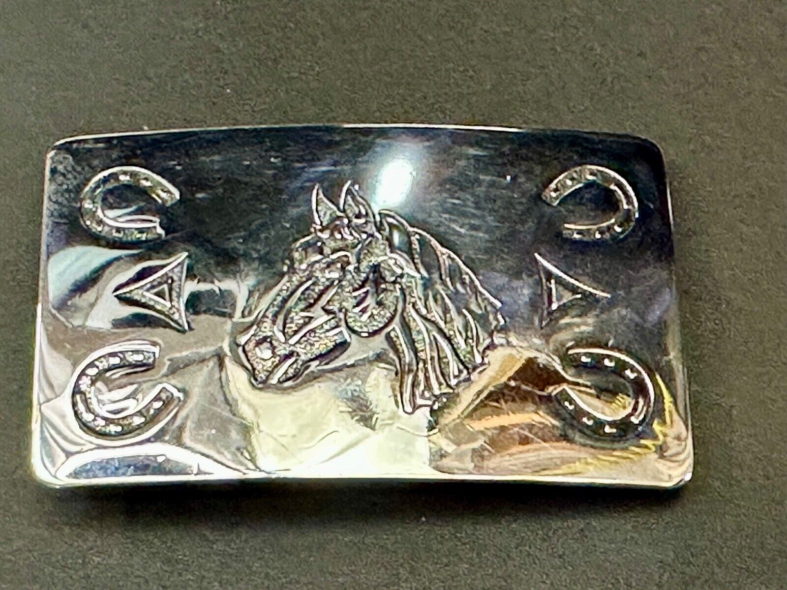 vintage horse head & western symbols cowboys cowgirls belt buckle by Chambers