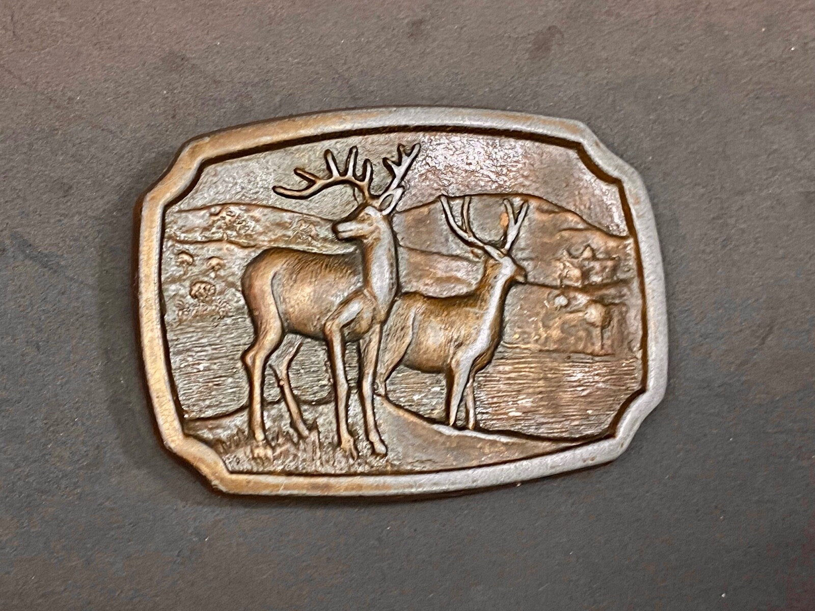Vintage Deer And Doe In Nature Brass Tone Belt Buckle  - Perfect Hunters Gift! 
