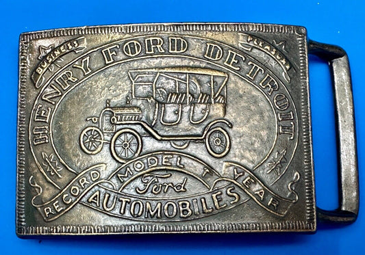Vintage Henry Ford Detroit Automobiles Model T Car Record Year Belt Buckle
