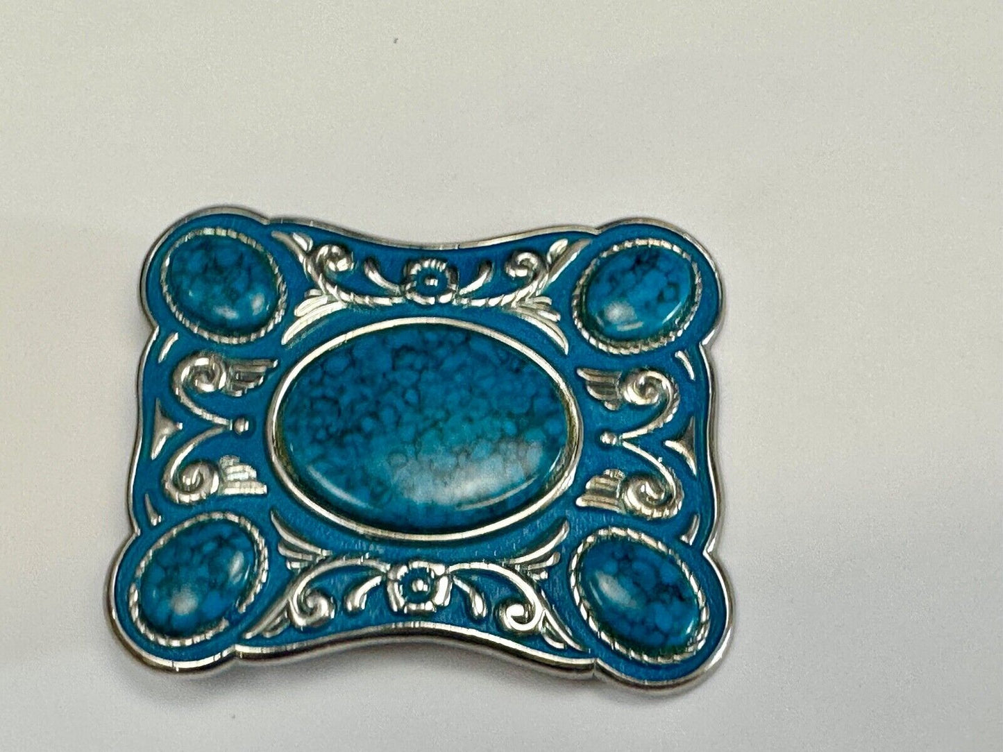 Turquoise Colored Cabochon Stones on Silver Tone Southwestern belt buckle