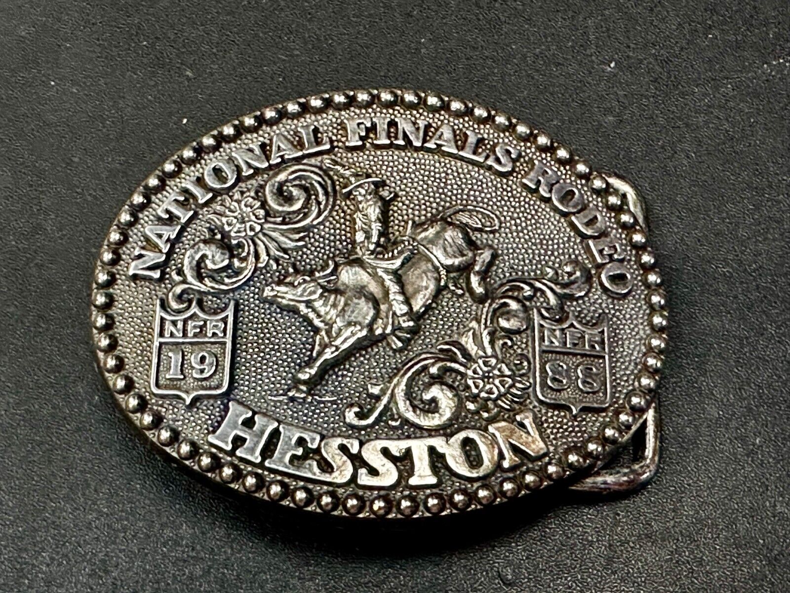 1986 Hesston National Finals Rodeo NFR Rodeo Cowboys NOS YOUTH SIZE Belt Buckle