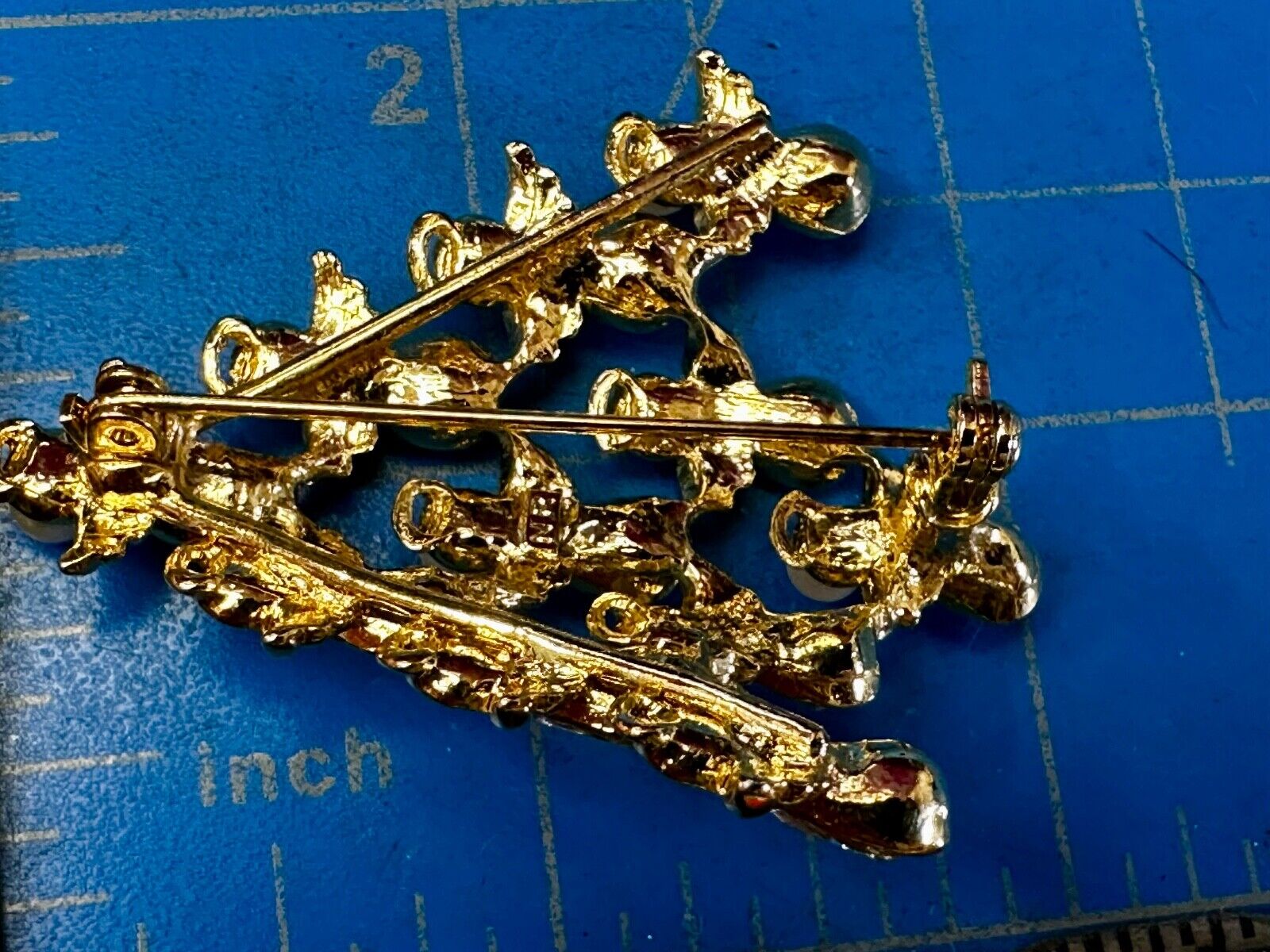 Angel Christmas Tree with Faux Pearls Vtg. Gold Tone Brooch Pin by Ninna Ricci