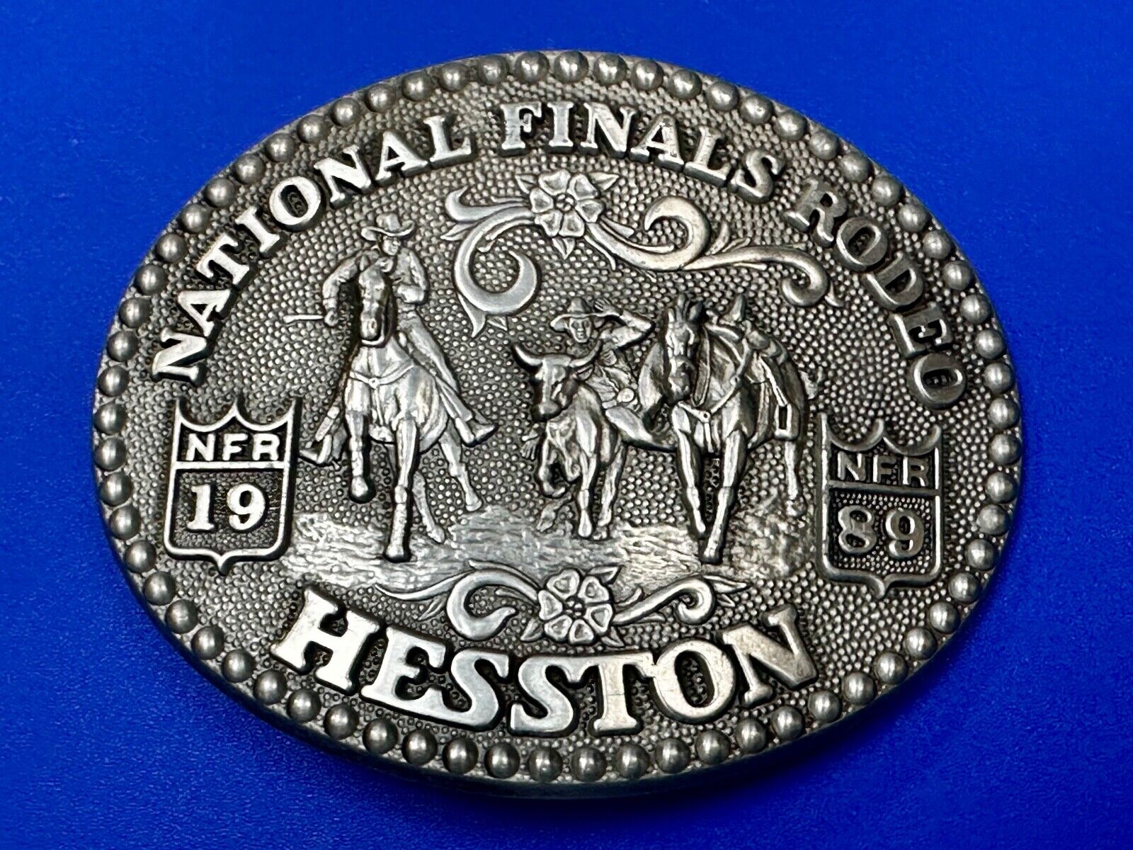 1989 NATINOAL FINALS RODEO NFR NOS Western Cowboy ADM Belt Buckle