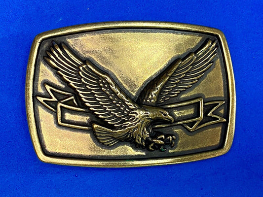 American Eagle Flying Diving Hunting Belt Buckle With Award Ribbon Scroll 