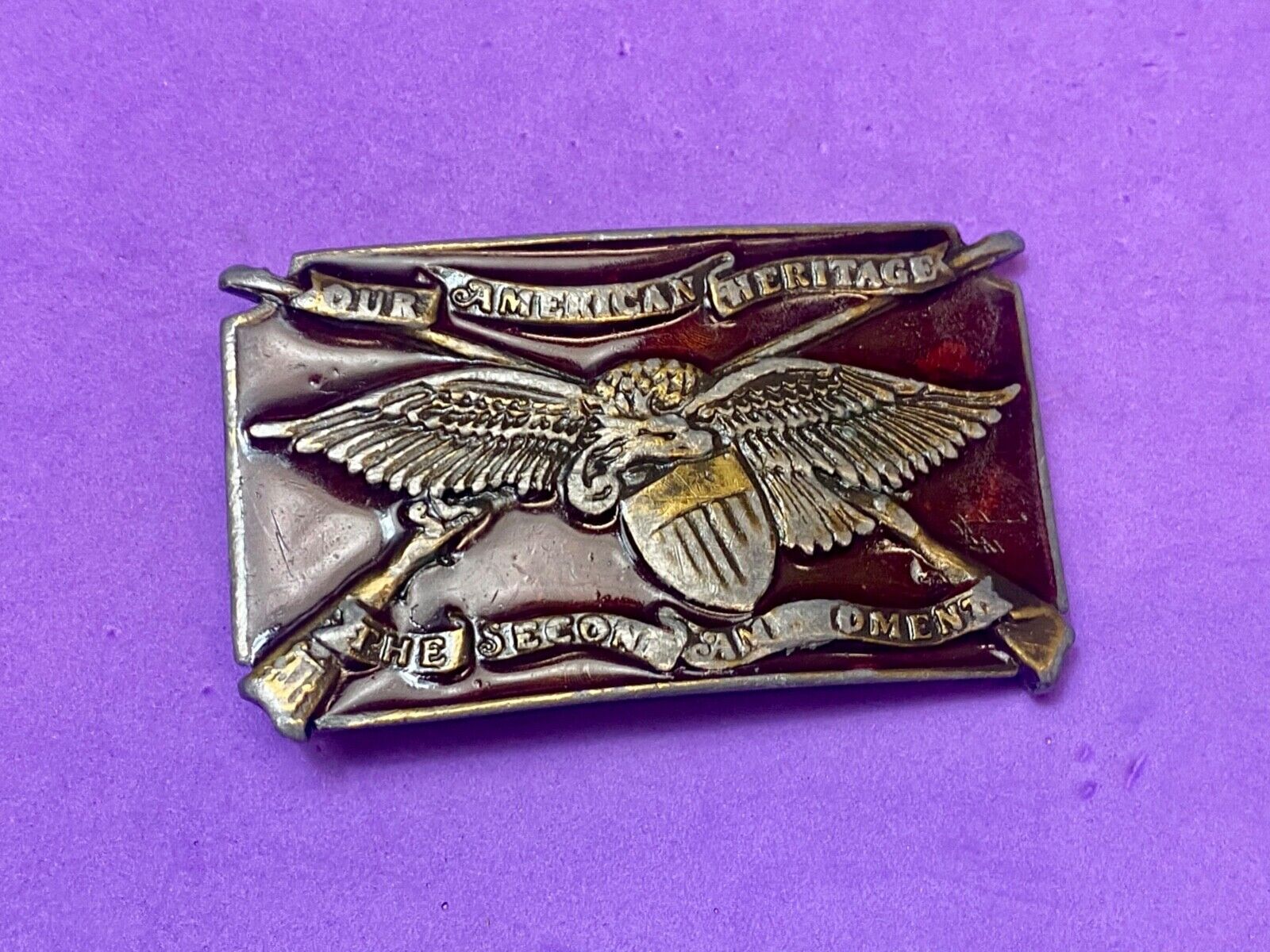 The Second Amendment  Our American Heritage Bergamot 1976 gun rights belt buckle