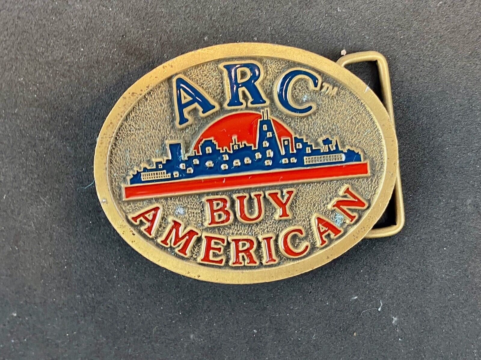 ARC Buy American C+D Hit 1980's Enamel Advertising Numbered USA Belt Buckle 