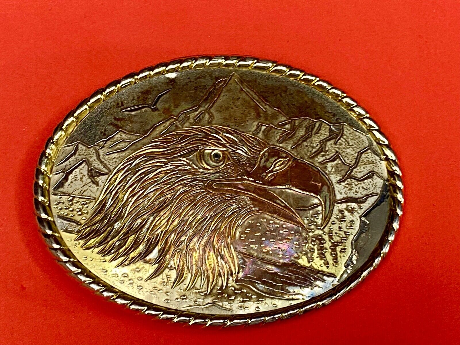 American Bald Eagle Patriotic Country Western Mixed Metal Belt Buckle Stamped W 