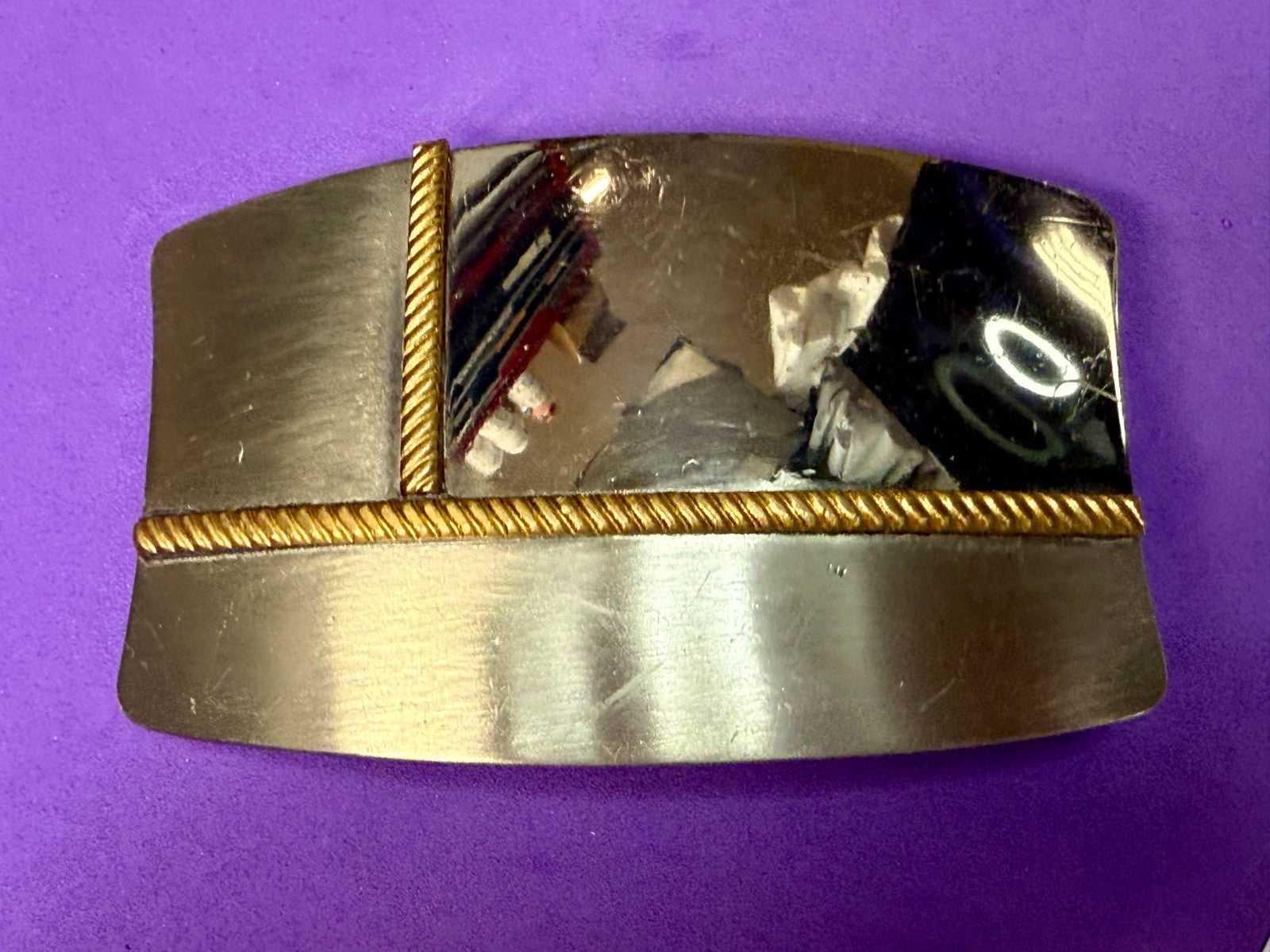 Vintage Gold Rope Design Reflective Nickel Silver Belt Buckle