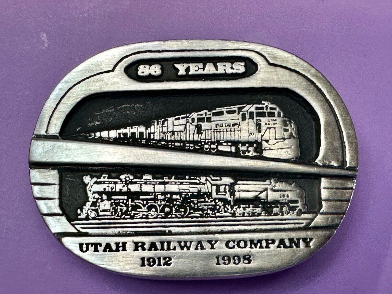 Utah Railway Co Vtg Train Railroad 86 Years - Gary Prazen Sculpture Belt Buckle