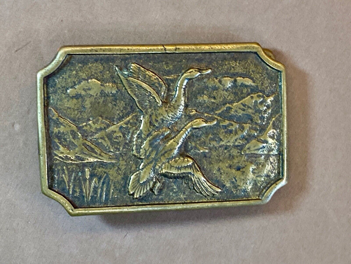 Two Flying Ducks On Pond In Nature Launching Solid Brass Belt Buckle By Bts 