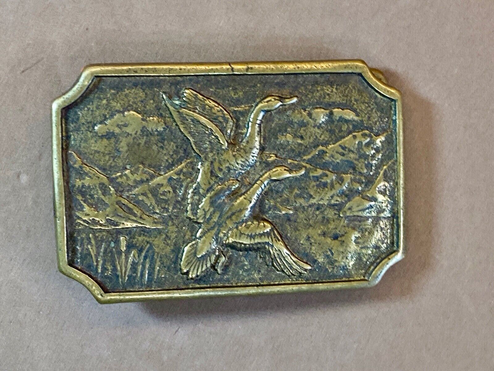 Two Flying Ducks On Pond In Nature Launching Solid Brass Belt Buckle By Bts 