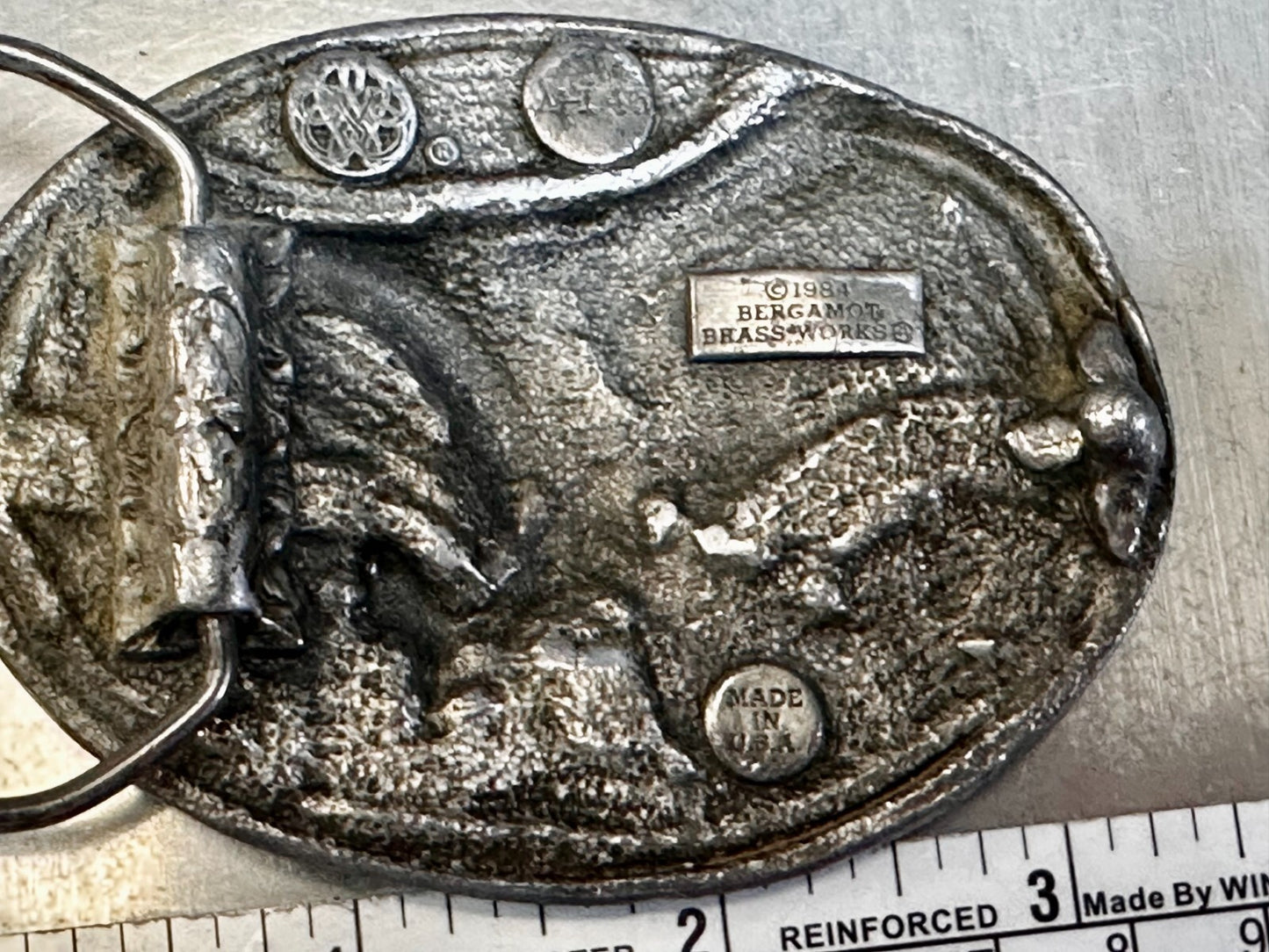 American Bald Eagle Attacking Flying Hunting Vintage 1984 Bergamot Belt Buckle