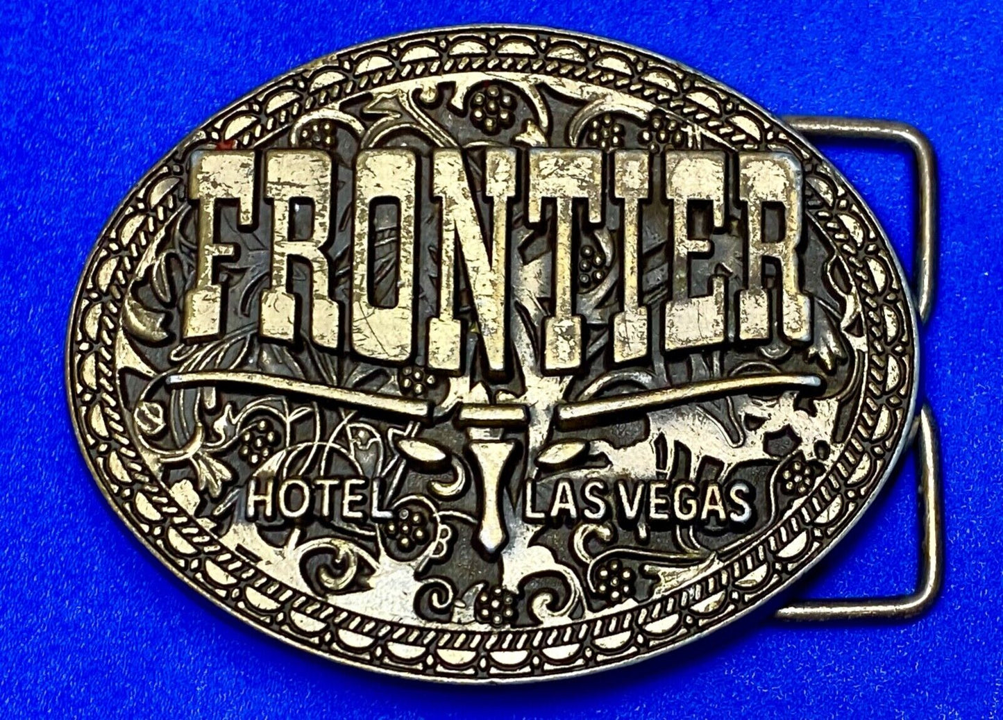 Vintage  Frontier Hotel Old Las Vegas Belt Buckle Casino Nevada Western Longhorn