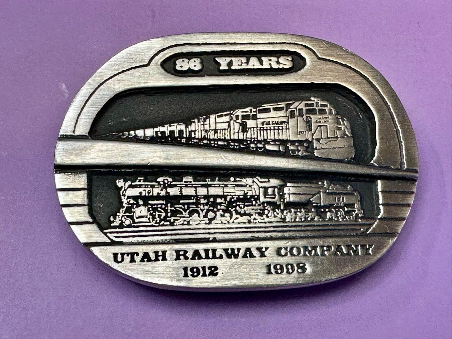 Utah Railway Co Vtg Train Railroad 86 Years - Gary Prazen Sculpture Belt Buckle
