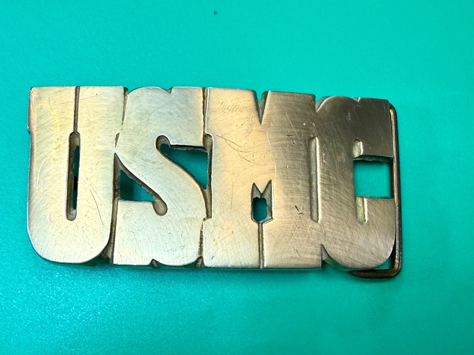 USMC United States Marine Corps Block Letters Military Solid Brass Belt Buckle